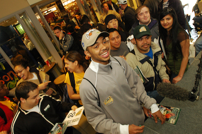 crowd of people in bookstore
