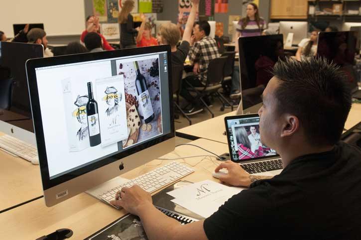 Mason students in Advertising Design worked on a branding campaign for Geo. Mason Wines. Photo by Alexa Rogers