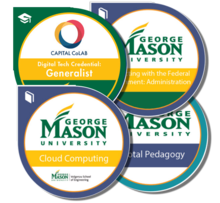 variety of microcredential graphic badges showcased. 